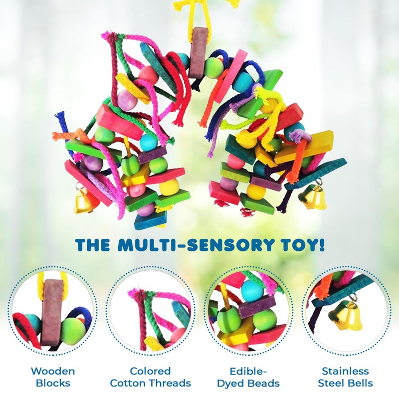 SunGrow Parrot Toy, Medium Chewing Bird Toy for Parakeet, Colorful Chew Toy for Cockatoos African Grey Macaws and Amazon Parrots - Image 3